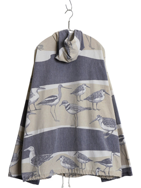 90s USA製 ★ ミシガンラグ 総柄 コットン パーカー ジャケット メンズ L XL / オールド アニマル 鳥 アート イラスト フード ジャンパー