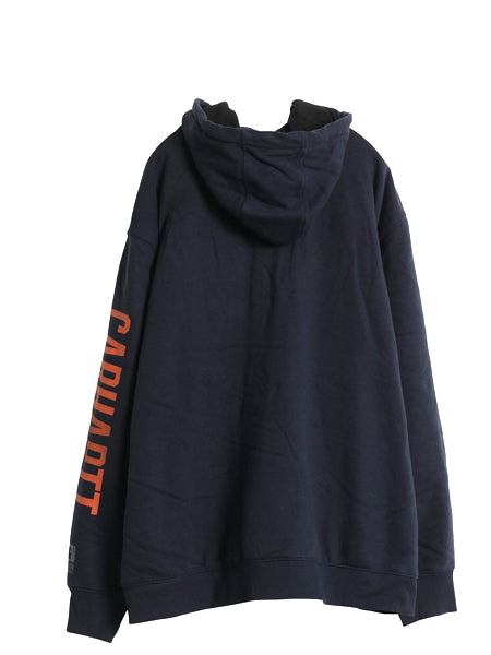 US企画 カーハート 裏 フリース フルジップ スウェット パーカー メンズ XL 袖 プリント ジャケット トレーナー 撥水加工 大きいサイズ 紺