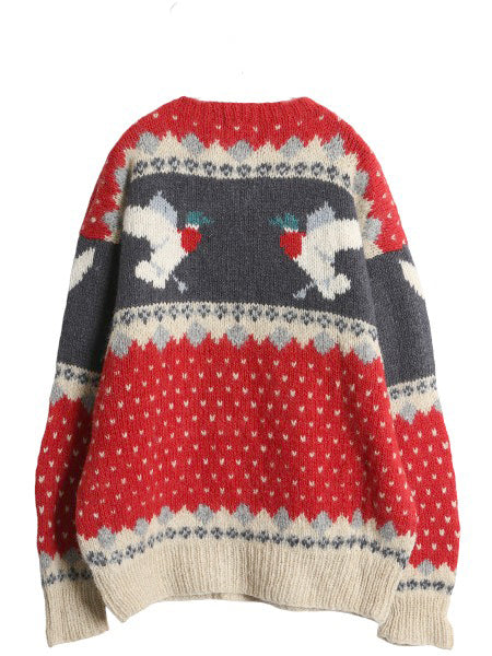 80s ウールリッチ デザイン ニット セーター メンズ XL / ヴィンテージ ウール バーズアイ ハンティング ノルディック 絵柄 大きいサイズ
