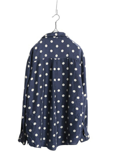 高級 100% シルク 80s 90s BILL BLASS ドット 総柄 長袖 シャツ レディース M オールド ヴィンテージ ブラウス ドレスシャツ 水玉 ツートン