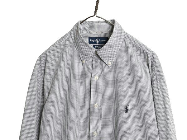 90s ラルフローレン チェック 長袖 ボタンダウン シャツ メンズ L 程/ オールド ポロ 長袖シャツ コットン ワイシャツ シンプル きれいめ