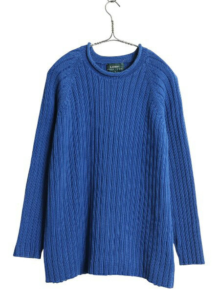 90s ローレン ラルフローレン ロールネック ニット セーター レディース XL 古着 オールド ポロ コットン リブ編み 無地 厚手 大きいサイズ