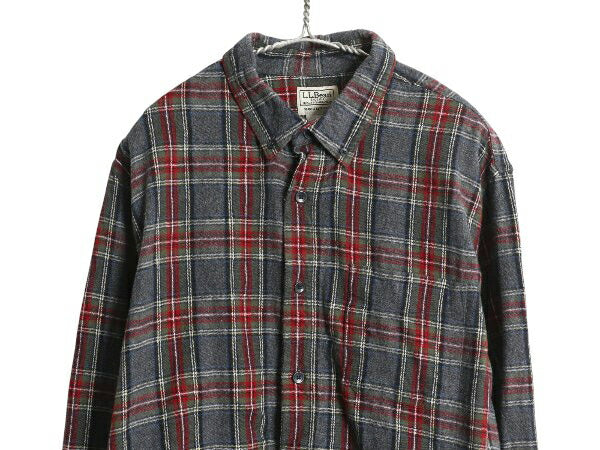 エルエルビーン チェック 長袖 ボタンダウン フランネル シャツ メンズ L 古着 長袖シャツ ネルシャツ コットン マルチカラー BD ゆったり