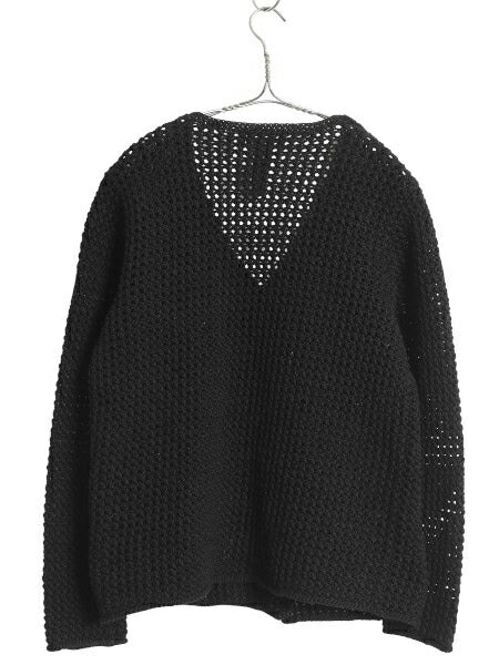 00s ローレン ラルフローレン 長袖 ニット カーディガン レディース L ポロ オールド コットン 手編み 透かし編み 羽織り ハンドメイド 黒