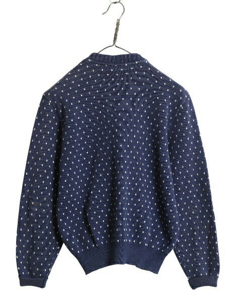 80s エルエルビーン バーズアイ 総柄 ニット カーディガン レディース M / 古着 ヴィンテージ コットン 前開き セーター ツートン シンプル