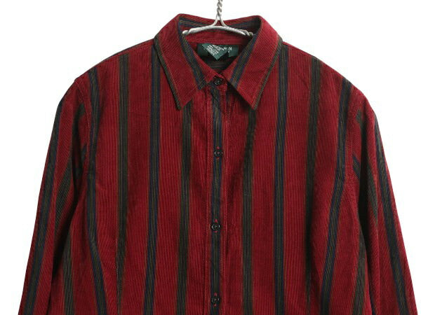 90s ローレン ラルフローレン ストライプ 細畝 コーデュロイ 長袖 シャツ レディース S 程 オールド ポロ コットン マルチカラー きれいめ