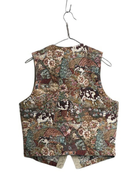 90s USA製 オービス ゴブラン 織り 花柄 ベスト レディース S / 90年代 オールド ORVIS アウトドア 総柄 前開き 重ね着 マルチカラー ジレ