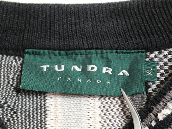 90s カナダ製 TUNDRA 3D 立体編み デザイン ニット セーター メンズ XL / オールド コットン 長袖ニット総柄 大きいサイズ マルチカラー