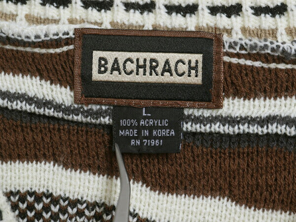 90s BACHRACH 3D 立体編み デザイン ニット セーター メンズ L / オールド アクリル 総柄 長袖ニット マルチカラー プルオーバー ゆったり