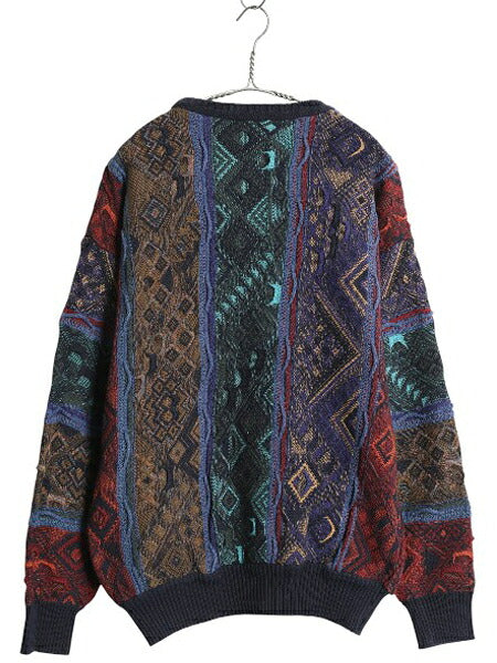 90s CROFT&BARROW 3D 立体編み デザイン ニット セーター メンズ L / オールド コットン アクリル 長袖ニット クルーネック マルチカラー