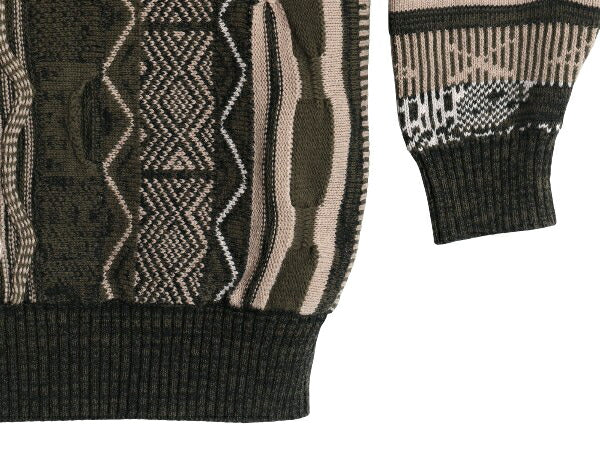 COTTON ON GARMENTS 3D 立体編み デザイン ニット セーター メンズ S / 長袖ニット クルーネック 総柄 マルチカラー プルオーバー ゆったり
