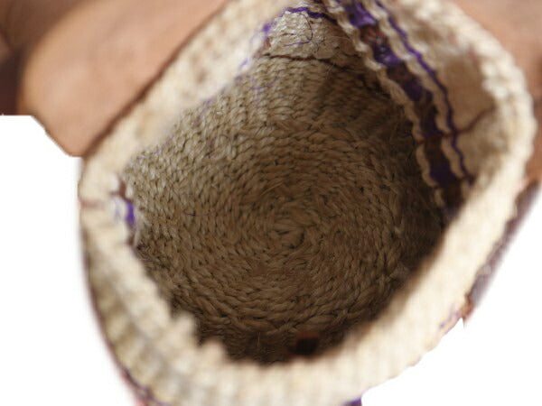 手編み サイザル カゴ ショルダー バッグ レディース 古着 本革レザー 切替 総柄 肩掛け 斜め掛け ミニバッグ かごバッグ 麻 ハンドメイド