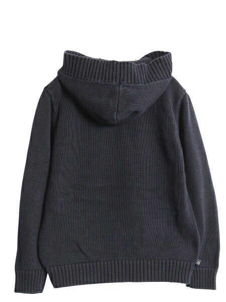 90s ローレン ラルフローレン ニット パーカー レディース L オールド コットン セーター プルオーバー フード ヘビーウェイト シンプル 紺