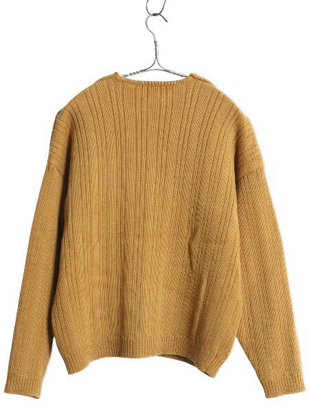 90s オールド ギャップ チルデン ニット セーター レディース M 長袖ニット 花 刺繍 ヘビーウェイト コットン リブ編み ダーク マスタード