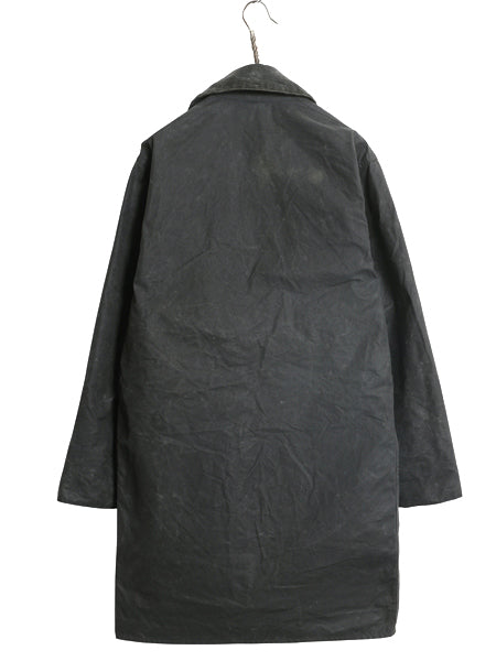 90s イギリス製 ★ バブアー ボーダー オイルド ジャケット メンズ S 古着 オールド 3ワラント ハーフ コート ハンティング アウトドア 紺