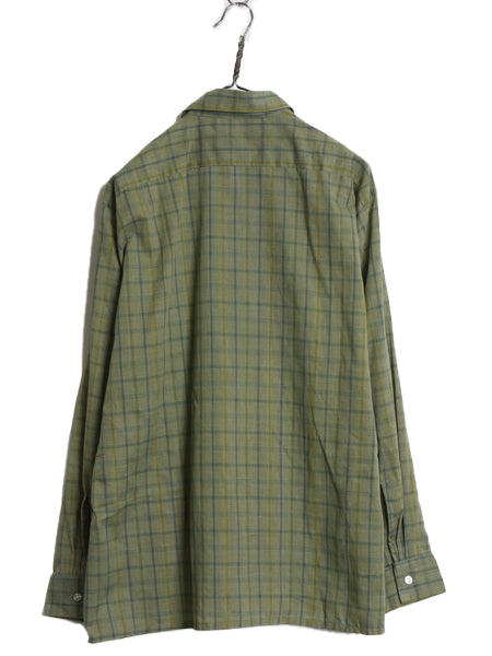 デッドストック 70s ★ アロー チェック オープンカラー 長袖 シャツ メンズ L USA製 ヴィンテージ ループ留め 開襟 ボックス ポケット付き