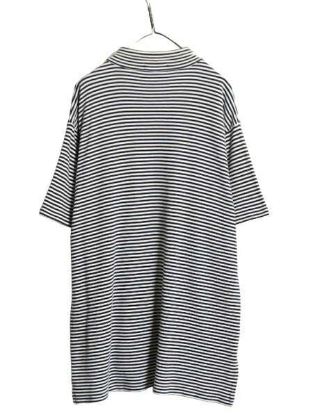 90s ポロ ラルフローレン ボーダー 鹿の子 半袖 ポロシャツ メンズ XXL / 古着 オールド 半袖シャツ コットン 大きいサイズ 2トーン 黒 白