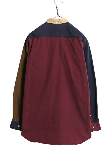 90s トミーヒルフィガー 3点留め 長袖 ボタンダウン シャツ メンズ M オールド 長袖シャツ クレイジー パターン コットン ワンポイント BD