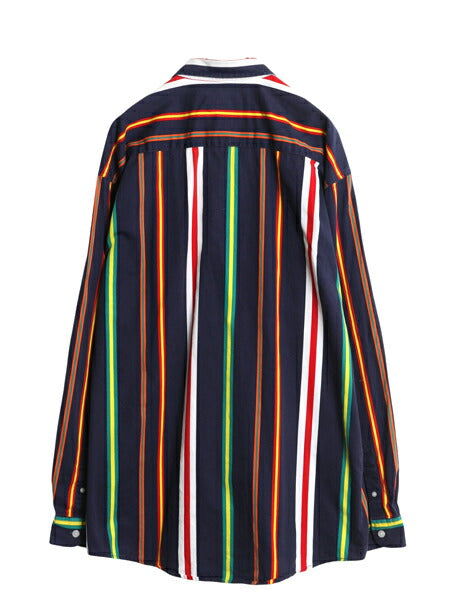 90s エディーバウアー ストライプ ボタンダウン 長袖 シャツ メンズ XL 古着 オールド コットン ポケット付き マルチカラー 大きいサイズ