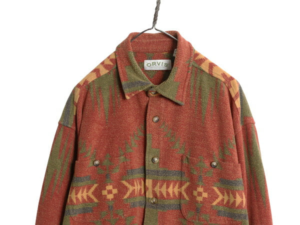 00s オービス ネイティブ 総柄 シャツ ジャケット メンズ XL オールド アウトドア ヘビーウェイト コットン 起毛 大きいサイズ ネルシャツ