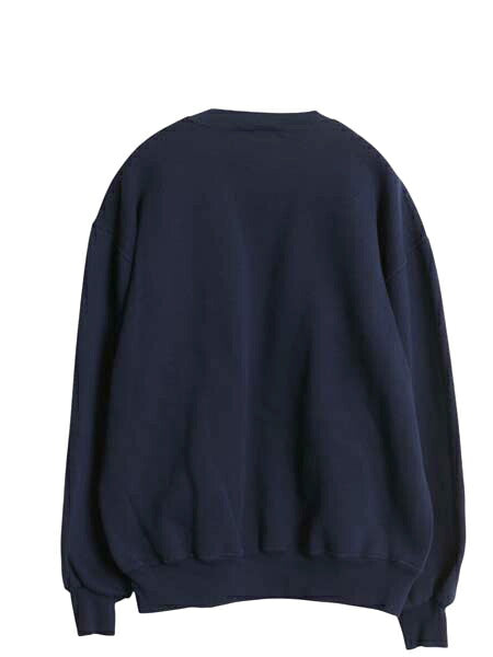 90s USA製 ラッセル プリント スウェット メンズ レディース L オールド トレーナー スエット 裏起毛 前V クルーネック シンプル ネイビー