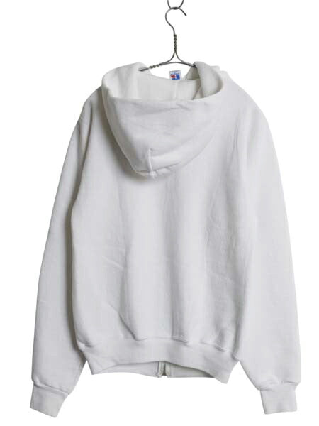 80s USA製 ラッセル フルジップ スウェット フード パーカー メンズ レディース S / ヴィンテージ カレッジ プリント トレーナー 裏起毛 白