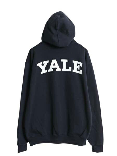 チャンピオン YALE カレッジ 両面 プリント フルジップ スウェット フード パーカー メンズ L 古着 トレーナー 裏起毛 イエール ネイビー