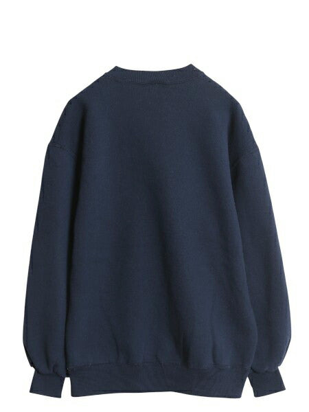 90s USA製 ラッセル ワンポイント ドッグ 刺繍 スウェット メンズ レディース L オールド トレーナー 前V 裏起毛 キャラクター シンプル 紺