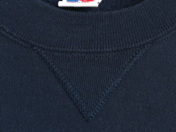 90s USA製 ラッセル ワンポイント ドッグ 刺繍 スウェット メンズ レディース L オールド トレーナー 前V 裏起毛 キャラクター シンプル 紺