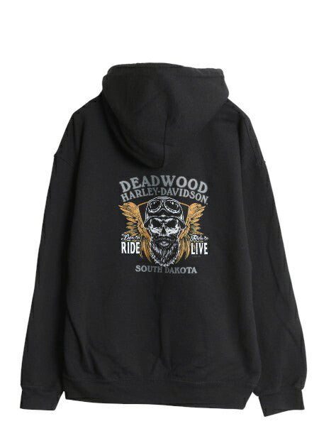 ハーレー ダビッドソン 両面 プリント スウェット フード パーカー メンズ M / プルオーバー トレーナー バイク スカル イラスト ドクロ 黒