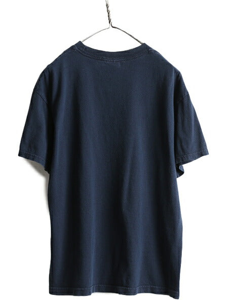 00s ■ アニマル ジョーク メッセージ プリント 半袖 Tシャツ メンズ L / 00年代 モンキー 動物 イラスト キャラクター ヘビーウェイト 紺