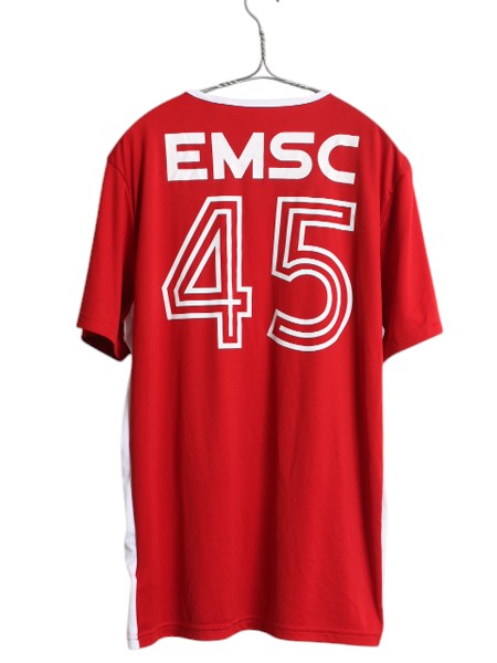 アディダス サッカー ユニフォーム メンズ M ジャージ ゲームシャツ プラクティス 半袖 Tシャツトレーニング ツートン 3ライン スポーツ 赤