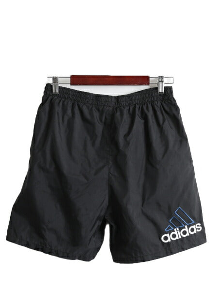 90s ボーイズ XL メンズ M 程■ アディダス ナイロン ショートパンツ 古着 90年代 オールド ADIDAS スイム ショーツ 短パン ライナー付 黒