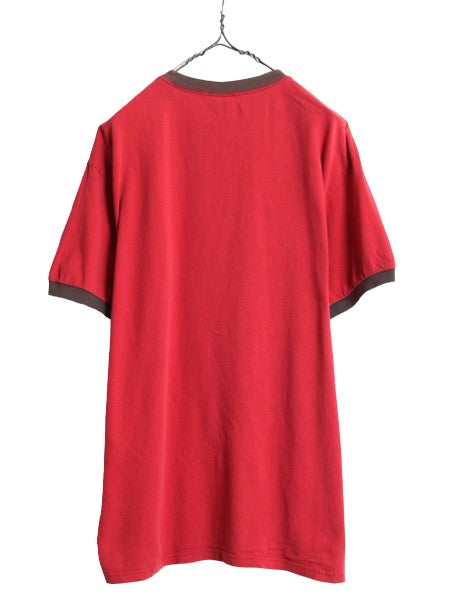 ラルフローレン プリント 半袖 リンガー Tシャツ メンズ L 古着 POLO JEANS CO ポロ コットン 星条旗 イラスト カットソー クルーネック 赤