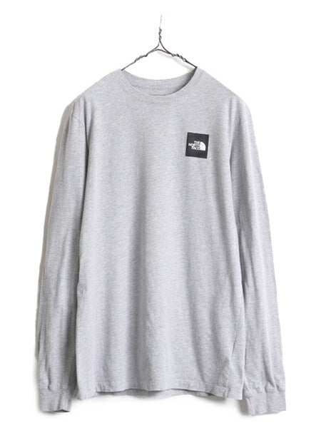ノースフェイス 両面 プリント 長袖 Tシャツ メンズ M The North Face アウトドア ロンT プリントT ロゴT バックプリント クルーネック 灰