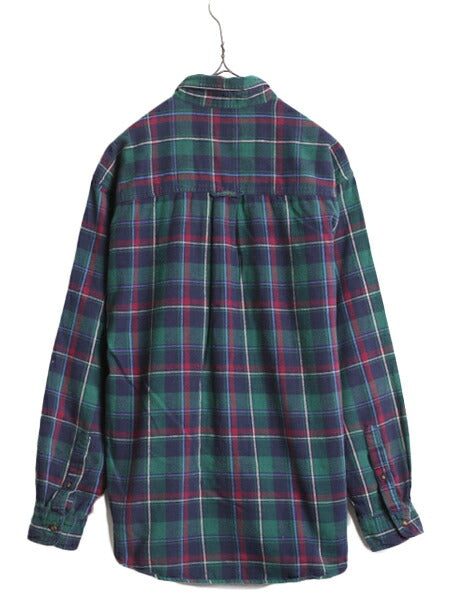 90s エディーバウアー チェック ボタンダウン フランネル シャツ メンズ L 古着 90年代 オールド Eddie Bauer ネルシャツ コットン 黒タグ