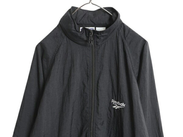 90s リーボック フルジップ ナイロン ジャケット メンズ M / オールド REEBOK ウインドブレーカー シャカシャカ ジャンパー 収納 フード 黒