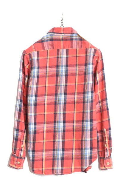 ポロ ラルフローレン チェック ヘビー フランネル シャツ レディース XS / ネルシャツ 長袖シャツ コットン 本革 レザー ショルダー パッチ