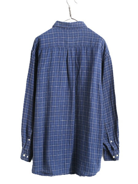 ブルックスブラザーズ 100% リネン チェック 長袖 ボタンダウン シャツ メンズ XL BROOKS BROTHERS 長袖シャツ マルチカラー ポケット付き