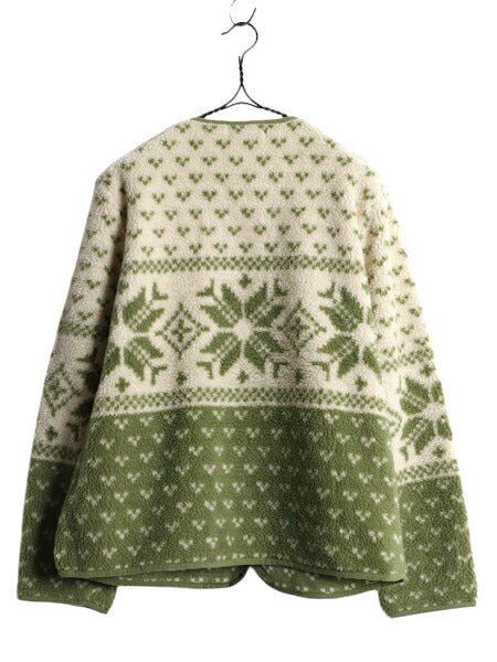 00s オービス ノルディック フリース ジャケット レディース L 00年代 オールド ORVIS ボア パイル カーディガン バーズアイ 総柄 ブルゾン