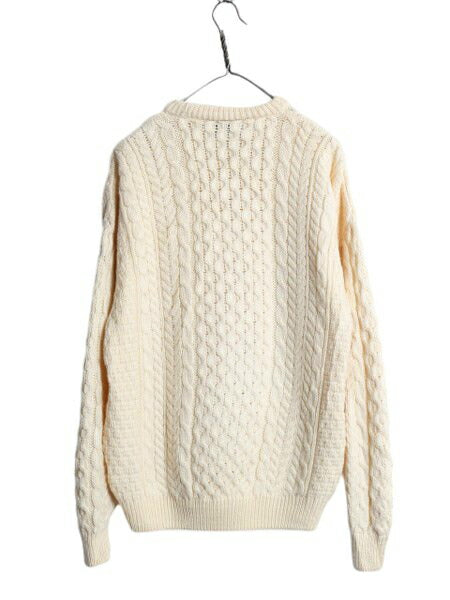 アイルランド製 Carraig Donn フィッシャーマン ウール ニット セーター メンズ M / アラン ケーブル ローゲージ クルーネック ナチュラル