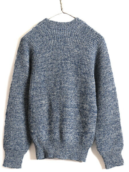 70s USA製 ビンテージ ■ John Weitz 長袖 アクリル 二ット セーター レディース M メンズ S 程/ 古着 70年代 チャンキー 長袖ニット 青 白