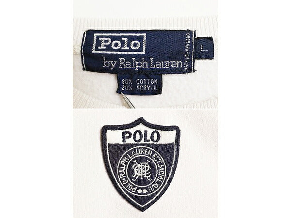90s ポロ ラルフローレン エンブレム 刺繍 スウェット メンズ L オールド ヴィンテージ モデル トレーナー 裏起毛 クルーネック カットソー