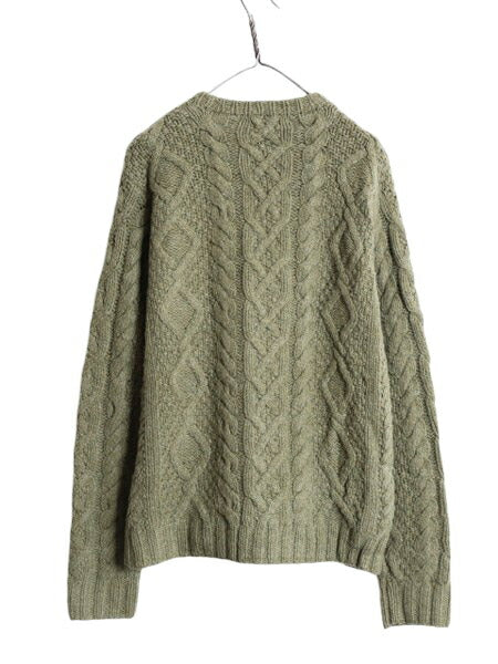 00s 手編み J CREW フィッシャーマン ハンド ニット セーター メンズ S ウール オールド ハンドメイド ジェイクルー ケーブル アラン 厚手