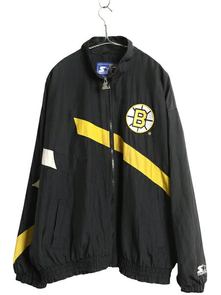 90s ブルーインズ フルジップ ナイロン ジャケット メンズ L / オールド NHL オフィシャル スターター スタジャン ブラック アイスホッケー