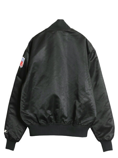 90s USA製 レイダース ナイロン サテン スタジャン メンズ L オールド NFL オフィシャル スターター 中綿 キルティング ライナー ブラック