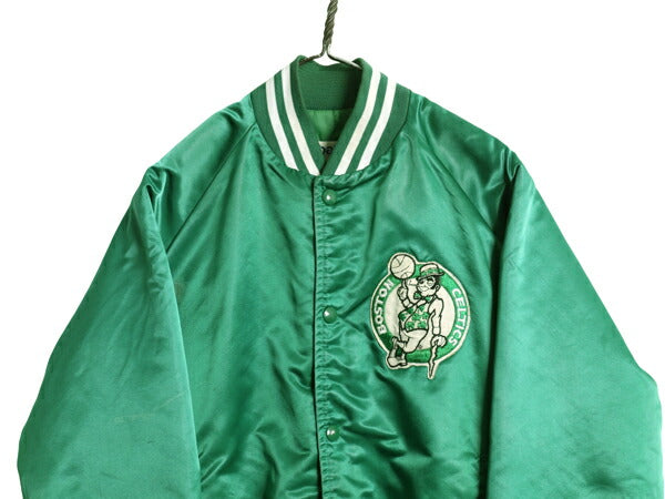 80s USA製 セルティックス ナイロン サテン スタジャン メンズ M / ヴィンテージ NBA オフィシャル 中綿 キルティング ライナー ジャンパー