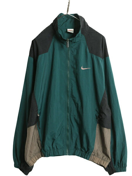 90s ナイキ フルジップ ナイロン トラック ジャケット メンズ L 古着 オールド ビッグ スウッシュ ウインドブレーカー ジャンパー ブルゾン