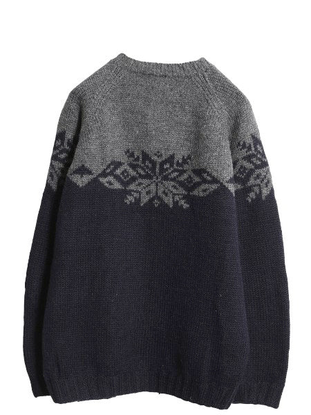00s ジェイクルー ノルディック ニット セーター メンズ XS 古着 オールド ウール 手編み ハンドメイド ミドルゲージ 総柄 旧タグ ツートン