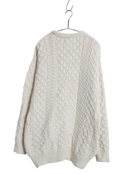 アイルランド製 フィッシャーマン ウール ニット セーター メンズ XXL / 古着 アラン ケーブル クルーネック 大きいサイズ ナチュラル 無地